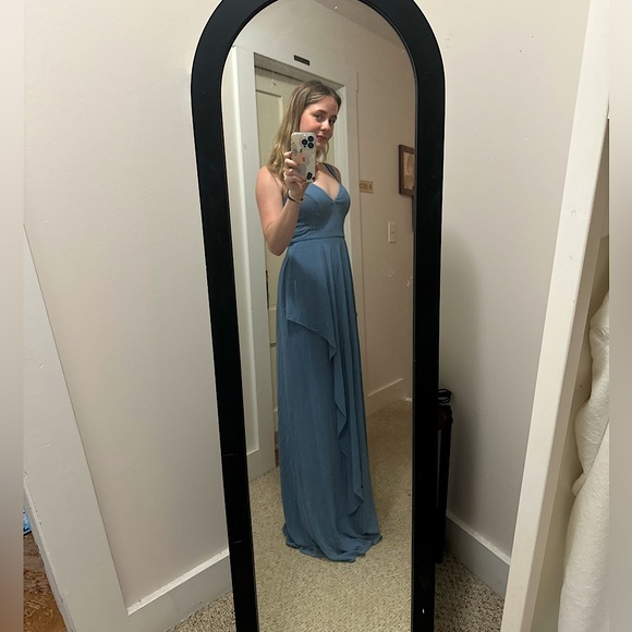 chiffon v-neck tank bridesmaid dress with cascade - Picture 4 of 6